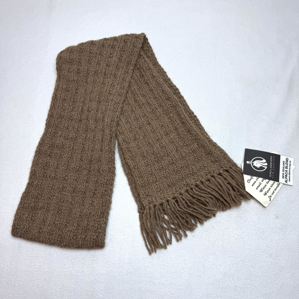 New Alpaca Association New Zealand Scarf Fringe End Knit Brown Chalfield Texture